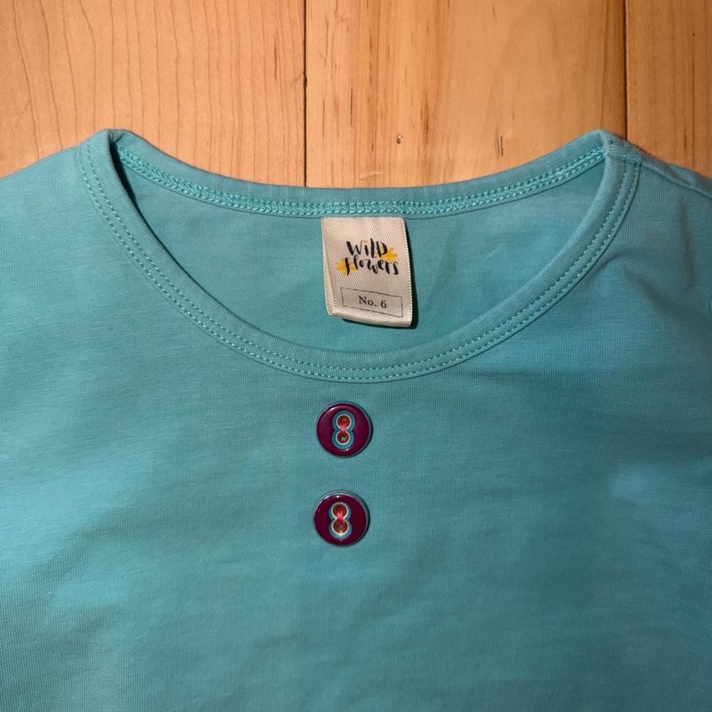 Girls Light Teal Long Sleeve Top with Button Detail - Picture 2 of 4